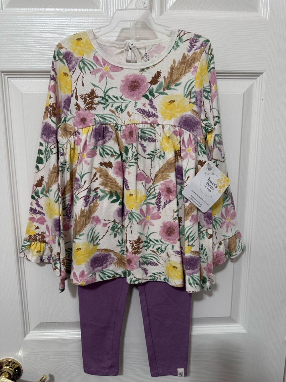 Burt's Bees Kids White Floral Tunic with Purple leggings